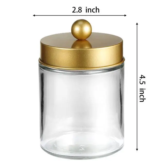 Alt view image 4 of 7 - Apothecary Jar Canisters Bathroom Vanity Organizer - Qtip Holder Storage Organizer Countertop -Stainless Steel Lids &Cute Stickers for Qtips,Cotton Swabs,Makeup Sponges,Floss(3 Pack) (Gold)