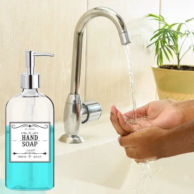 Alt view image 3 of 7 - Clear Soap Dispenser with Rust Proof Pump, Waterproof Labels (2 Pack,16 Oz), Plastic Hand Soap Dish Soap Dispenser for Kitchen Bathroom