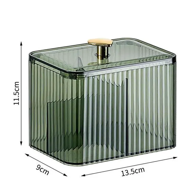 Alt view image 3 of 7 - Qtips Holder Bathroom Container,3-Section Cotton Ball/Swabs Dispenser,3 Grids Apothecary Jar Organizer, Cosmetics Storage for Vanity