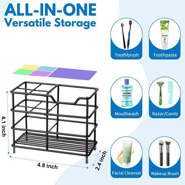 Alt view image 2 of 7 - 304 Stainless Steel Bathroom Toothbrush Holder Toothpaste Holder Stand Bathroom Accessories Organizer (Black, Small)
