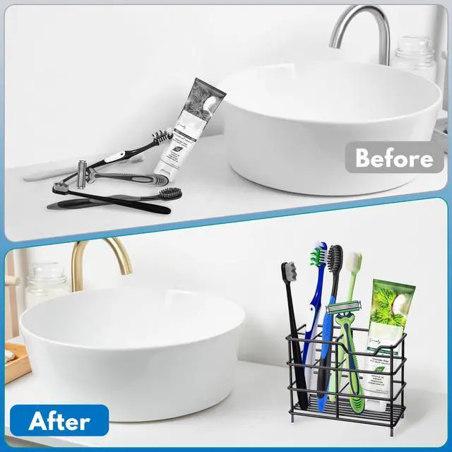 Alt view image 4 of 7 - 304 Stainless Steel Bathroom Toothbrush Holder Toothpaste Holder Stand Bathroom Accessories Organizer (Black, Small)