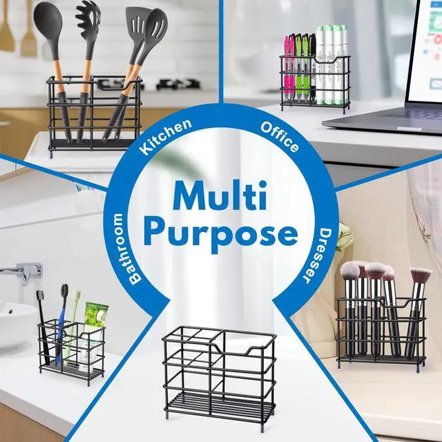 Alt view image 5 of 7 - 304 Stainless Steel Bathroom Toothbrush Holder Toothpaste Holder Stand Bathroom Accessories Organizer (Black, Small)