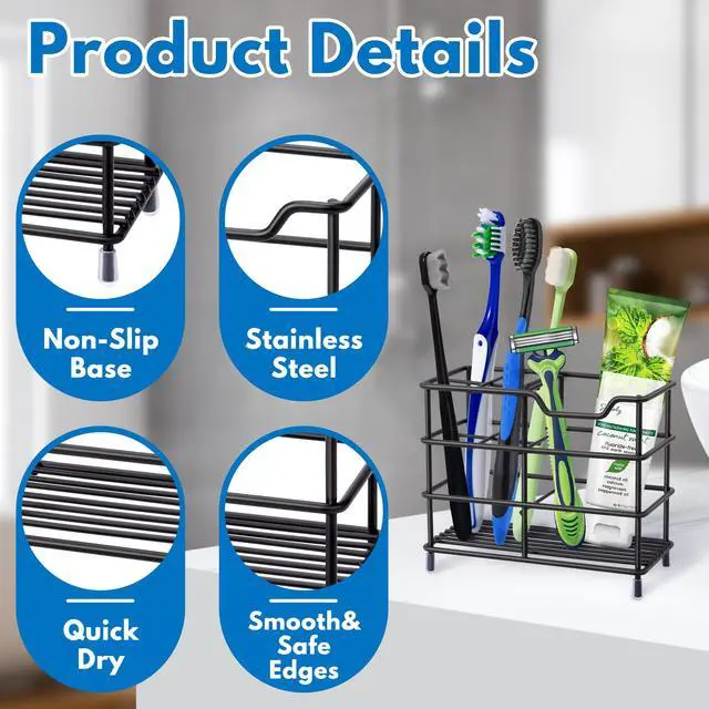Alt view image 6 of 7 - 304 Stainless Steel Bathroom Toothbrush Holder Toothpaste Holder Stand Bathroom Accessories Organizer (Black, Small)