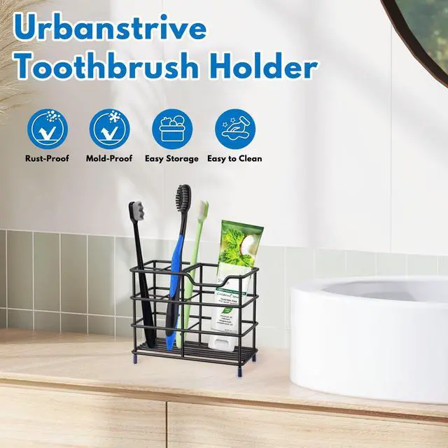 Alt view image 7 of 7 - 304 Stainless Steel Bathroom Toothbrush Holder Toothpaste Holder Stand Bathroom Accessories Organizer (Black, Small)