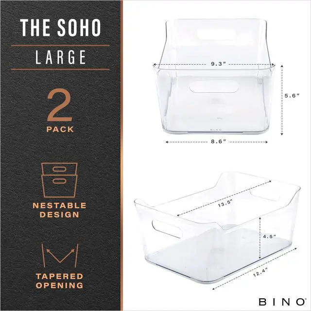 Alt view image 2 of 7 - | Plastic Storage Bins, Large - 2 Pack, Clear | THE SOHO COLLECTION | Pantry Organizers and Storage Containers | Fridge Organizer Bins | Kitchen Cabinet Organizer | Medicine Cabinet Bin