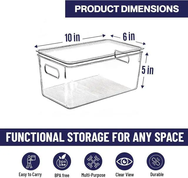 Alt view image 2 of 5 - Clear Plastic Storage Bins with Lids, Perfect for Kitchen Organization or Pantry Organization and Storage, Stackable Fridge Organizer Bins, Storage Containers for Organizing, Cabinet Organizers