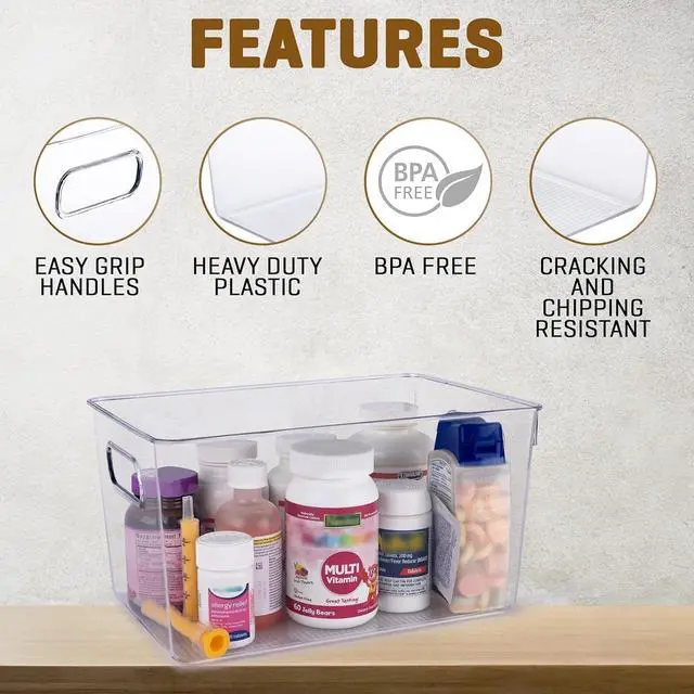 Alt view image 4 of 5 - Clear Plastic Storage Bins with Lids, Perfect for Kitchen Organization or Pantry Organization and Storage, Stackable Fridge Organizer Bins, Storage Containers for Organizing, Cabinet Organizers
