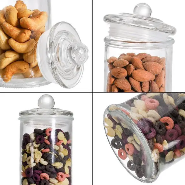 Alt view image 3 of 7 - Set of 3 Glass Apothecary Jars with Lids, Bathroom Canisters Storage Container Jars, Decorative Small Glass Apothecary Jar for Cotton Swabs, Cotton Balls, Makeup Sponges, Bath Salts