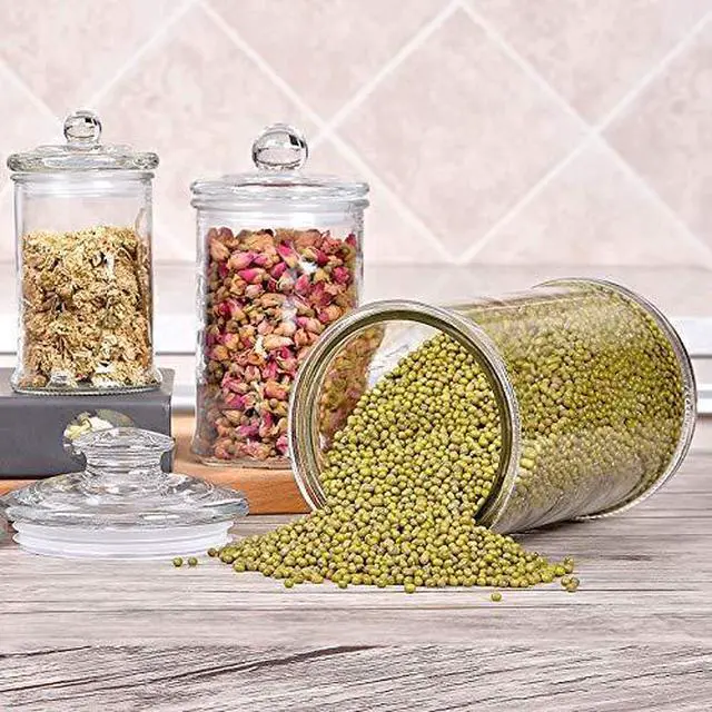 Alt view image 6 of 7 - Set of 3 Glass Apothecary Jars with Lids, Bathroom Canisters Storage Container Jars, Decorative Small Glass Apothecary Jar for Cotton Swabs, Cotton Balls, Makeup Sponges, Bath Salts
