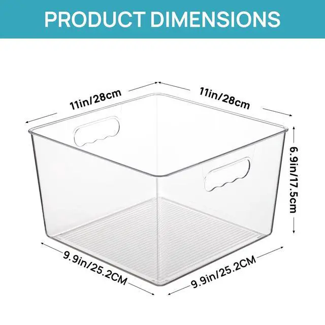 Alt view image 2 of 7 - 4 Pack Extra Large Clear Plastic Storage Bins,11x11 Cube Acrylic Organizer Square Containers with Handle for Pantry,Closet,LaundryRoom,Kitchen,Bathroom,UnderSink Organization