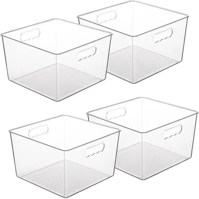 Main image of 4 Pack Extra Large Clear Plastic Storage Bins,11x11 Cube Acrylic Organizer Square Containers with Handle for Pantry,Closet,LaundryRoom,Kitchen,Bathroom,UnderSink Organization