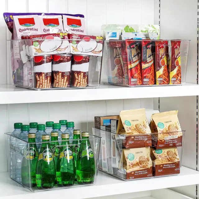 Alt view image 7 of 7 - 4 Pack Extra Large Clear Plastic Storage Bins,11x11 Cube Acrylic Organizer Square Containers with Handle for Pantry,Closet,LaundryRoom,Kitchen,Bathroom,UnderSink Organization