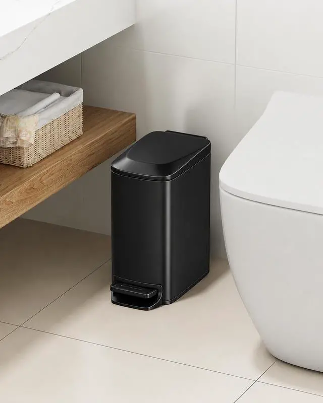 Alt view image 7 of 7 - Slim Bathroom Trash Can with Lid Soft Close, Step Pedal, 6 Liter / 1.6 Gallon Stainless Steel Garbage Can with Removable Inner Bucket, Anti-Fingerprint Finish (Matte Black)