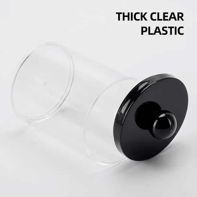 Alt view image 3 of 7 - 10oz Qtips Holder - Bathroom Organizers and Storage Containers Plastic Apothecary Jar with Black Lids for Cotton Swab, Cotton Round Pads, Floss - Black