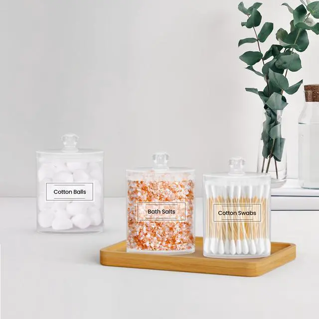 Alt view image 4 of 7 - Qtip Holder 6 Pack, Acrylic Q-tip Dispenser for Cotton Pads, Swabs, Balls, Storage Containers for Organizing, Clear Bathroom Canisters with Lid, Apothecary Jars Home Decor Accessories Set