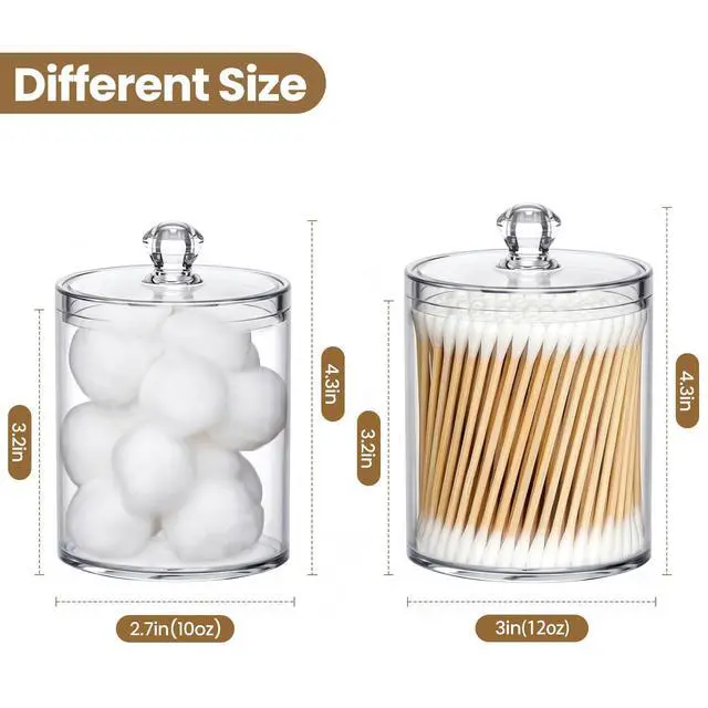 Alt view image 6 of 7 - Qtip Holder 6 Pack, Acrylic Q-tip Dispenser for Cotton Pads, Swabs, Balls, Storage Containers for Organizing, Clear Bathroom Canisters with Lid, Apothecary Jars Home Decor Accessories Set