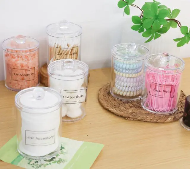 Alt view image 4 of 7 - 1 Pack Acrylic Qtip Holder Dispenser,Canisters Apothecary Jar Set,Vanity Makeup Storage Organizer Set, 12 oz