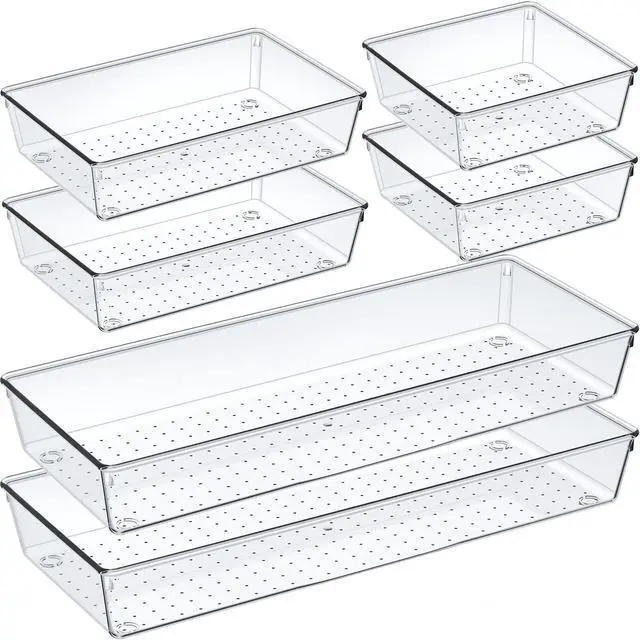 Main image of 6 Pcs Large Size Clear Drawer Organizer Set, Acrylic Non Slip Non Cracking Kitchen Drawer Storage Tray Divider, Multifunctional Storage for Cosmetics, Bathroom, Tools, Kitchen and Office