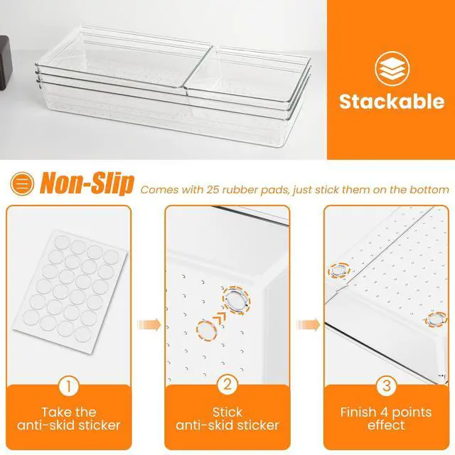 Alt view image 3 of 7 - 6 Pcs Large Size Clear Drawer Organizer Set, Acrylic Non Slip Non Cracking Kitchen Drawer Storage Tray Divider, Multifunctional Storage for Cosmetics, Bathroom, Tools, Kitchen and Office