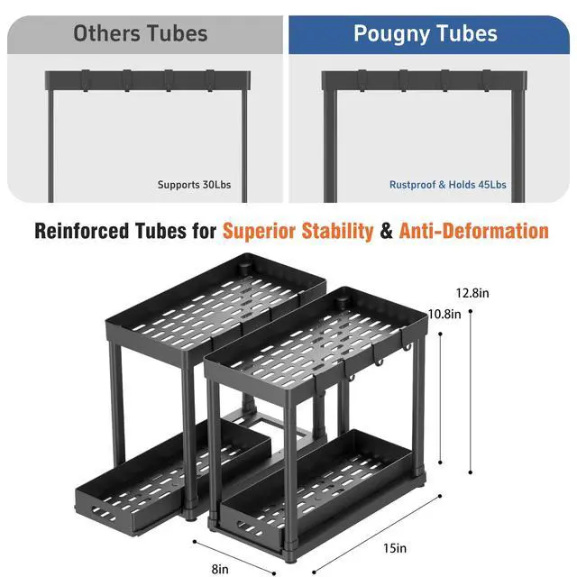 Alt view image 2 of 7 - 2 Pack Pull-Out Storage Organizers, Under Sink Organizer and Storage for Bathroom & Kitchen,Multi-Purpose Under Cabinet Organizers and storage Black