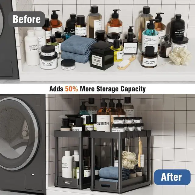 Alt view image 5 of 7 - 2 Pack Pull-Out Storage Organizers, Under Sink Organizer and Storage for Bathroom & Kitchen,Multi-Purpose Under Cabinet Organizers and storage Black