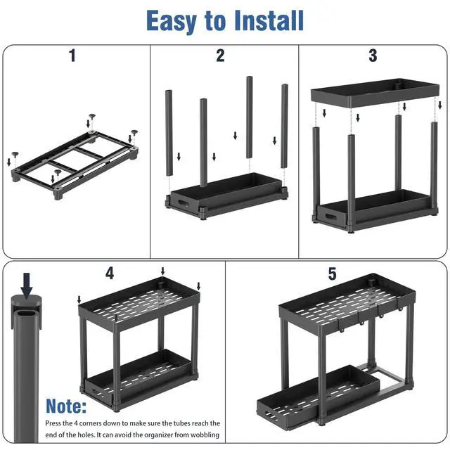 Alt view image 7 of 7 - 2 Pack Pull-Out Storage Organizers, Under Sink Organizer and Storage for Bathroom & Kitchen,Multi-Purpose Under Cabinet Organizers and storage Black