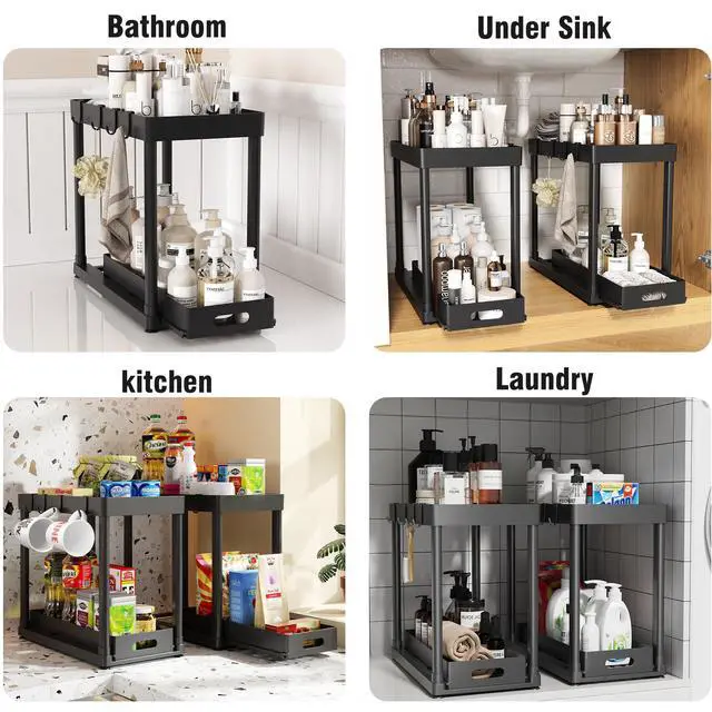 Alt view image 6 of 7 - 2 Pack Pull-Out Storage Organizers, Under Sink Organizer and Storage for Bathroom & Kitchen,Multi-Purpose Under Cabinet Organizers and storage Black