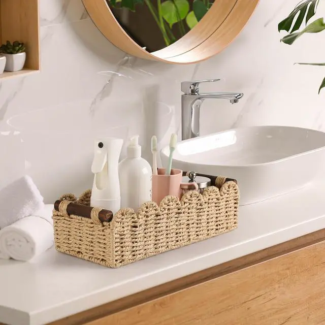 Alt view image 4 of 7 - Toilet Paper Storage Basket Bathroom Counter Organizer Wicker Baskets for Organizing Cute Basket for Apartment Bedroom Nursery Room Kitchen Bathroom Decor -Beige