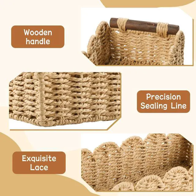 Alt view image 2 of 7 - Toilet Paper Storage Basket Bathroom Counter Organizer Wicker Baskets for Organizing Cute Basket for Apartment Bedroom Nursery Room Kitchen Bathroom Decor -Beige
