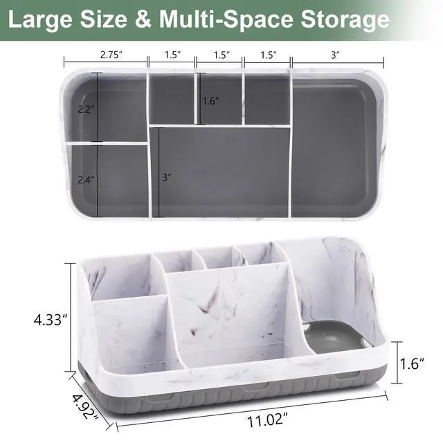 Alt view image 7 of 7 - Marble Bathroom Countertop Organizer - Detachable 7 Slots Kids Electric Toothbrush and Toothpaste Holde Drainage for Bathroom Accessories Organization Counter Vanity Storage, Grey