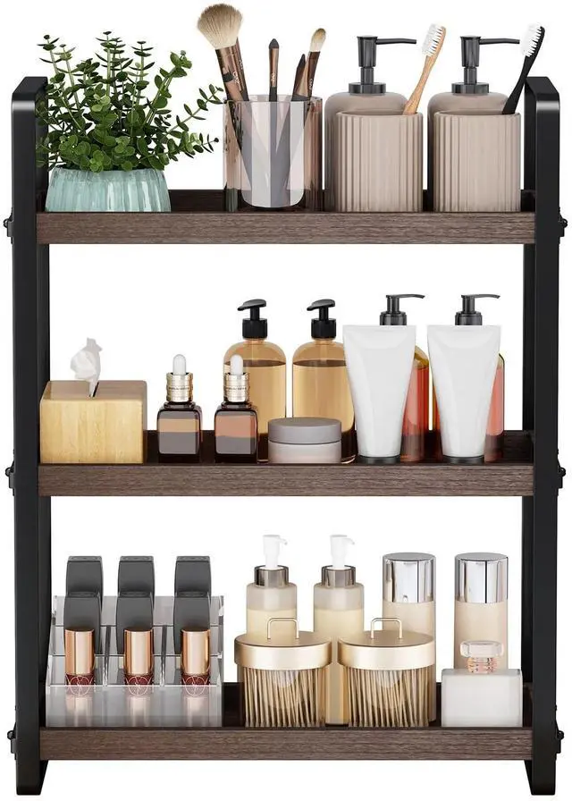Main image of Bathroom Counter Organizer,Bathroom Countertop Organizer,Counter Shelf,Countertop Storage,Organization and Storage,Makeup Shelf,Sink Caddy(Brown 3 Tier)