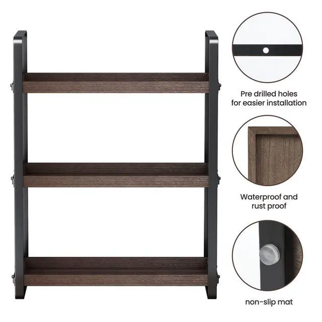 Alt view image 2 of 6 - Bathroom Counter Organizer,Bathroom Countertop Organizer,Counter Shelf,Countertop Storage,Organization and Storage,Makeup Shelf,Sink Caddy(Brown 3 Tier)