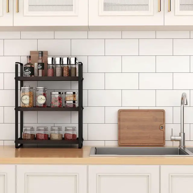 Alt view image 3 of 6 - Bathroom Counter Organizer,Bathroom Countertop Organizer,Counter Shelf,Countertop Storage,Organization and Storage,Makeup Shelf,Sink Caddy(Brown 3 Tier)