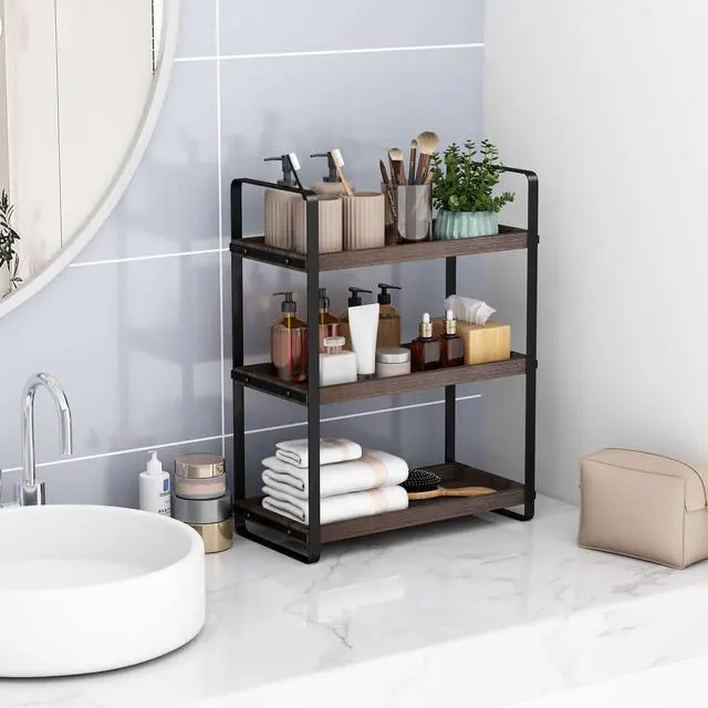 Alt view image 4 of 6 - Bathroom Counter Organizer,Bathroom Countertop Organizer,Counter Shelf,Countertop Storage,Organization and Storage,Makeup Shelf,Sink Caddy(Brown 3 Tier)