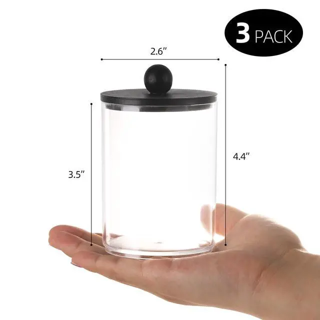 Alt view image 2 of 7 - 3 Pack Qtip Holder, Clear Bathroom Containers Dispenser for Storage Cotton Ball, Cotton Swab 10oz Plastic Bathroom Jars with Wood Lids - Black