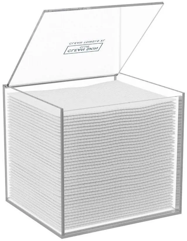Main image of Clear Acrylic Box for Clean Towels XL (NOT Included), Container For 50 Disposable Clean Towels XL, Face Towelettes Bathroom Counter Storage, Bin for Cleansing Facial Dry Wipes