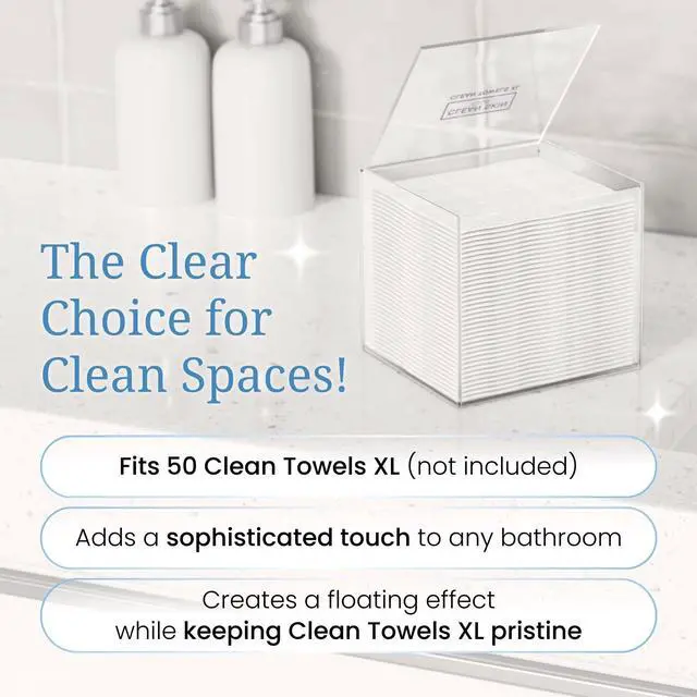 Alt view image 2 of 7 - Clear Acrylic Box for Clean Towels XL (NOT Included), Container For 50 Disposable Clean Towels XL, Face Towelettes Bathroom Counter Storage, Bin for Cleansing Facial Dry Wipes