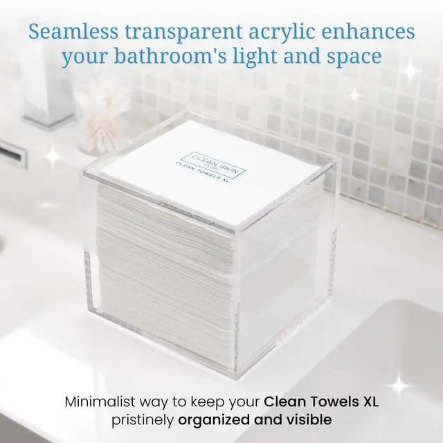 Alt view image 4 of 7 - Clear Acrylic Box for Clean Towels XL (NOT Included), Container For 50 Disposable Clean Towels XL, Face Towelettes Bathroom Counter Storage, Bin for Cleansing Facial Dry Wipes