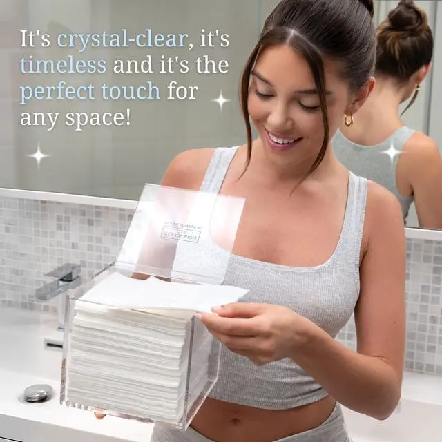 Alt view image 5 of 7 - Clear Acrylic Box for Clean Towels XL (NOT Included), Container For 50 Disposable Clean Towels XL, Face Towelettes Bathroom Counter Storage, Bin for Cleansing Facial Dry Wipes