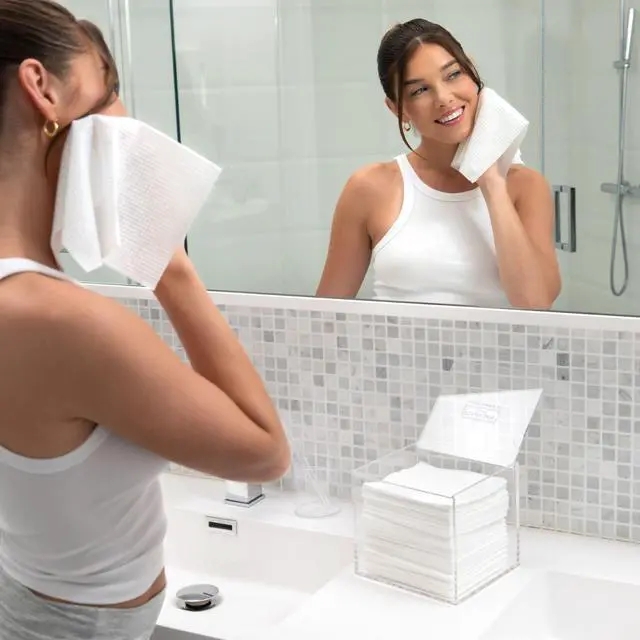 Alt view image 6 of 7 - Clear Acrylic Box for Clean Towels XL (NOT Included), Container For 50 Disposable Clean Towels XL, Face Towelettes Bathroom Counter Storage, Bin for Cleansing Facial Dry Wipes