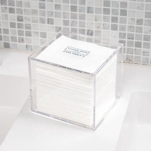 Alt view image 7 of 7 - Clear Acrylic Box for Clean Towels XL (NOT Included), Container For 50 Disposable Clean Towels XL, Face Towelettes Bathroom Counter Storage, Bin for Cleansing Facial Dry Wipes