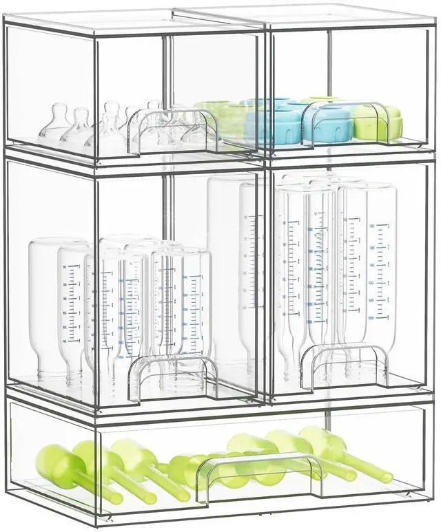Main image of Bottle Storage Organizer Baby - Acrylic Bottles Station Organizer Container, Stackable Clear Drawers for Countertop, Vanity, Bathroom, Cabinet, Pantry Organization, 5 Pack, 2S2M1L, 15.4"H