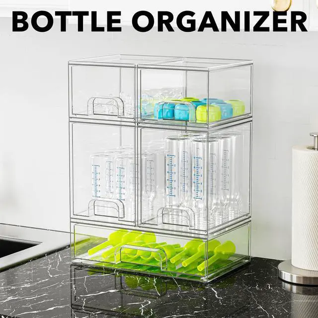 Alt view image 3 of 5 - Bottle Storage Organizer Baby - Acrylic Bottles Station Organizer Container, Stackable Clear Drawers for Countertop, Vanity, Bathroom, Cabinet, Pantry Organization, 5 Pack, 2S2M1L, 15.4"H