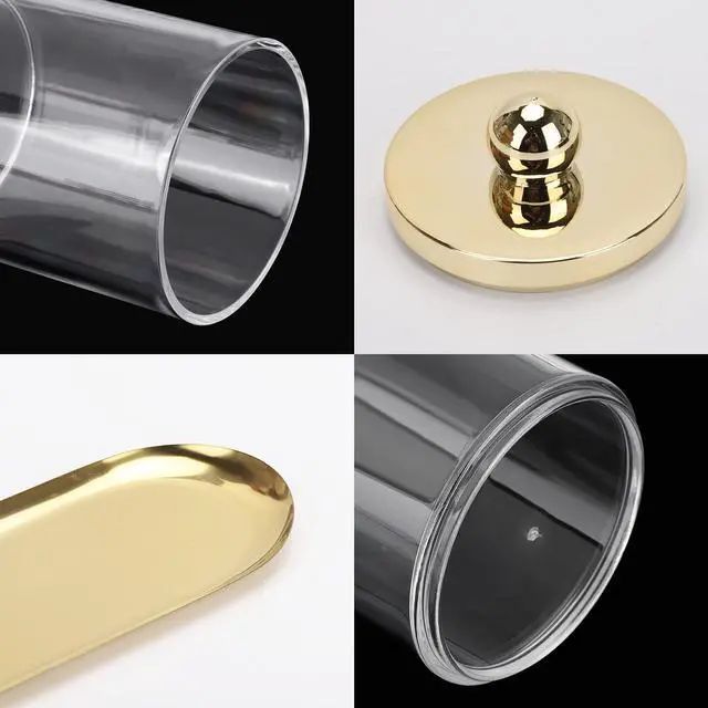Alt view image 4 of 7 - 3 Pack Qtips Holder with Gold Tray, 10oz Cotton Swab Ball Holder for Bathroom Essentials Accessories Decor Clear Plastic Canister Apothecary Jars