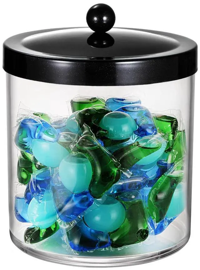 Main image of 50oz Large Plastic Apothecary Jar with Black Stainless Steel Lid - Shatterproof Laundry Pods Container - Modern Industrial Bathroom & Kitchen Storage Organizer for Scent Beads, Bath Bombs