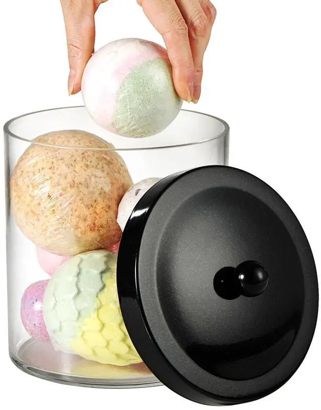 Alt view image 2 of 7 - 50oz Large Plastic Apothecary Jar with Black Stainless Steel Lid - Shatterproof Laundry Pods Container - Modern Industrial Bathroom & Kitchen Storage Organizer for Scent Beads, Bath Bombs