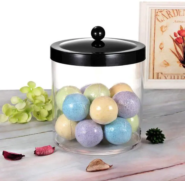 Alt view image 7 of 7 - 50oz Large Plastic Apothecary Jar with Black Stainless Steel Lid - Shatterproof Laundry Pods Container - Modern Industrial Bathroom & Kitchen Storage Organizer for Scent Beads, Bath Bombs