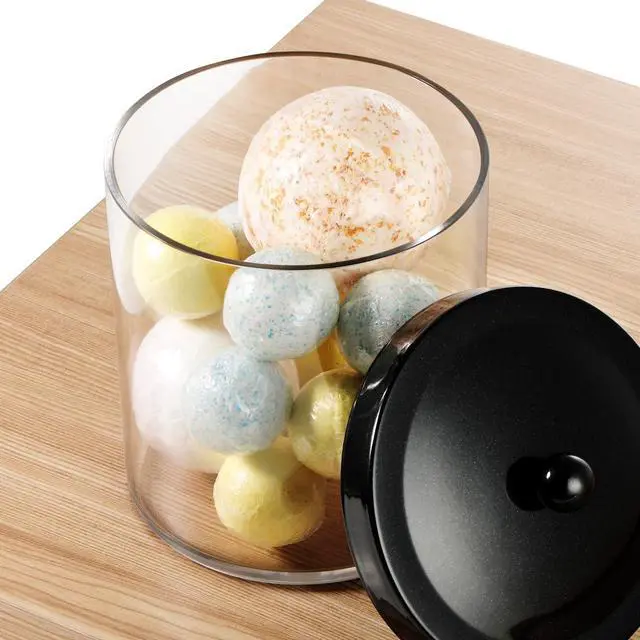 Alt view image 6 of 7 - 50oz Large Plastic Apothecary Jar with Black Stainless Steel Lid - Shatterproof Laundry Pods Container - Modern Industrial Bathroom & Kitchen Storage Organizer for Scent Beads, Bath Bombs