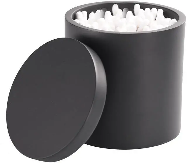Main image of Cotton Swab Holder, Qtip Holder Dispenser with Lid, Resin Bathroom Containers,Vanity Storage Jars Organizer for Cotton Ball, Floss, Bath Salts, Bathroom Accessories, Matte Black