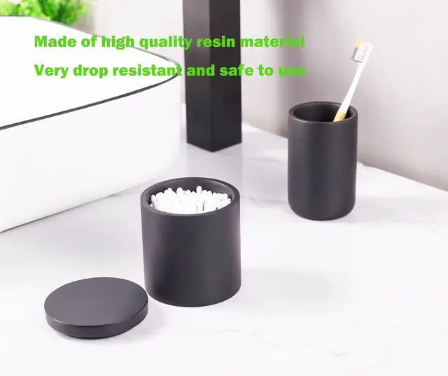 Alt view image 4 of 7 - Cotton Swab Holder, Qtip Holder Dispenser with Lid, Resin Bathroom Containers,Vanity Storage Jars Organizer for Cotton Ball, Floss, Bath Salts, Bathroom Accessories, Matte Black